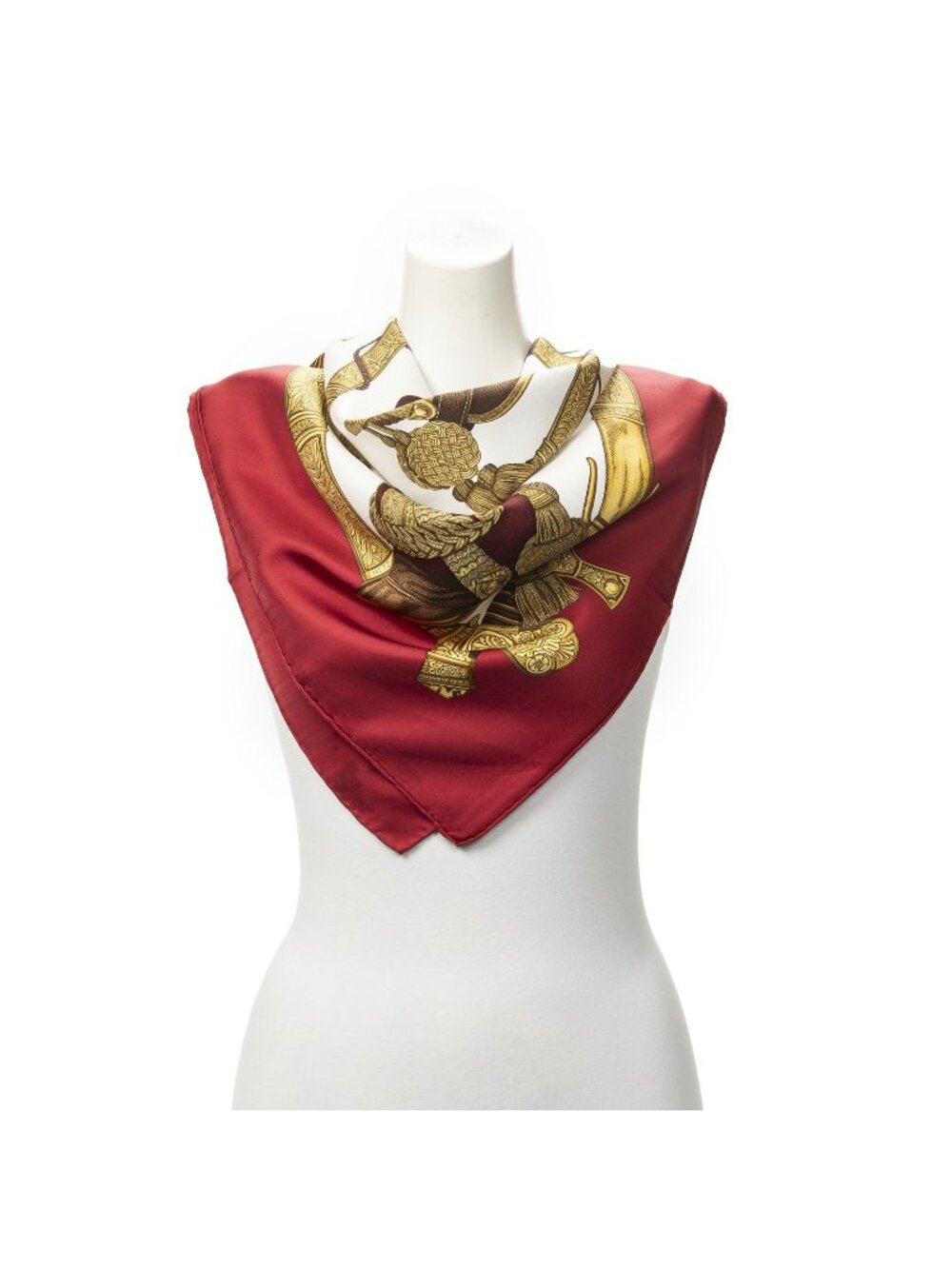 Hermes Scarf Red Gold White Twill Silk